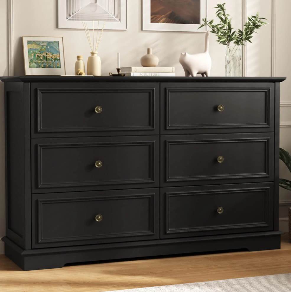 idealsoul black dresser,6 drawer dresser for bedroom,retro wood storage cabinet for living room