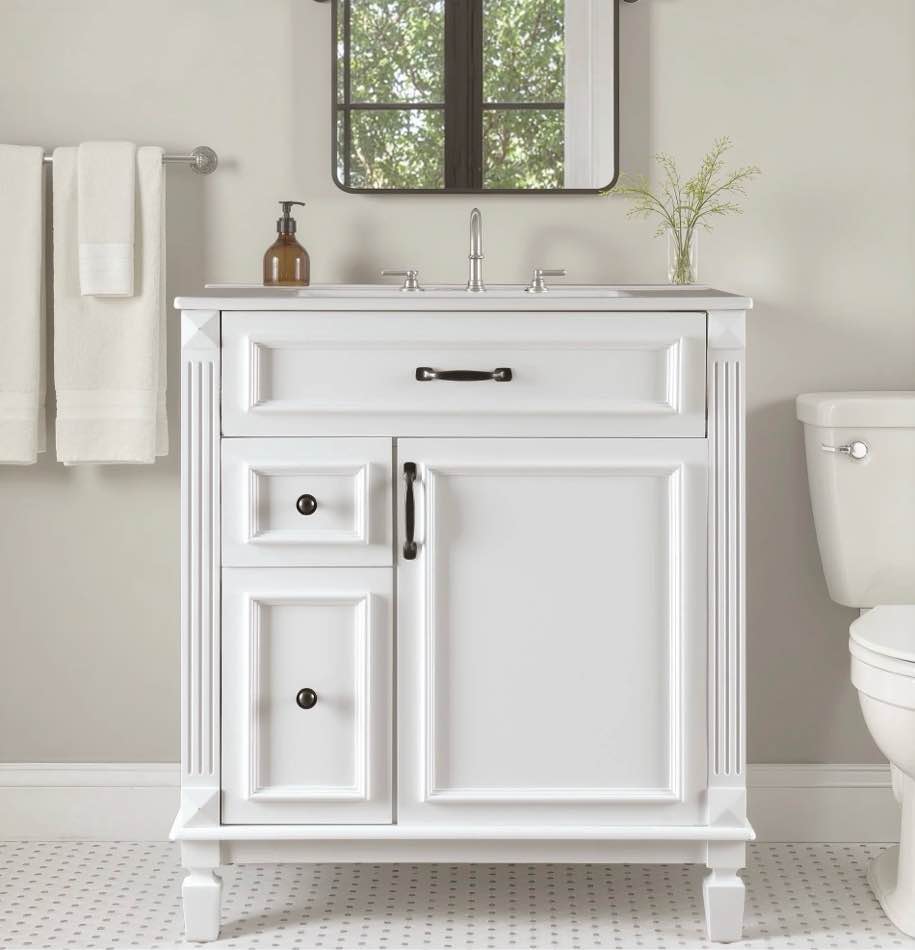 EDX 30-inch Bathroom Vanity Cabinet, Freestanding Modern Cabinet Vanity with Sink, 1 Soft-Closing Doors & 3 Drawers,White