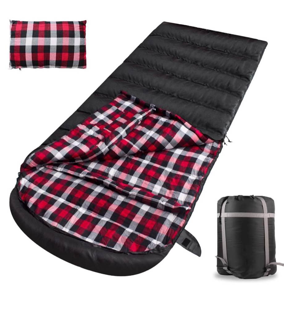 flannel sleeping bag cotton 0 degree cold weather for adults xxl sleeping bag 4 season big and tall with pillow compression sack (right zipper)