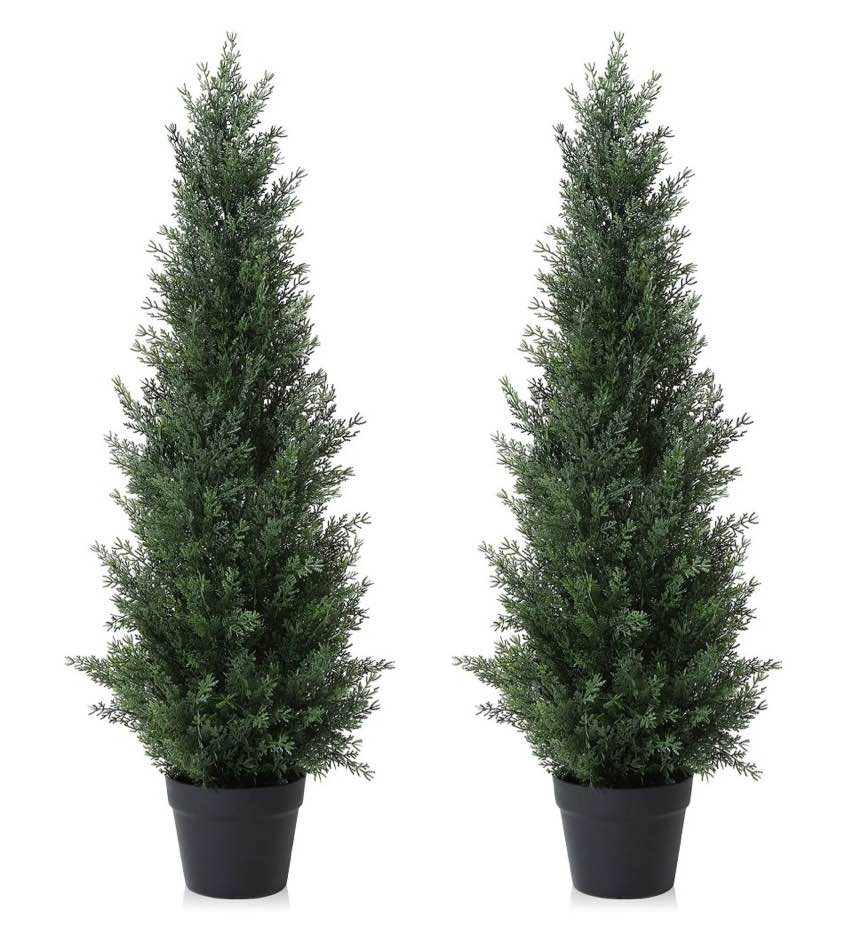 dr. planzen artificial cedar tree 3 ft artificial cedar topiary trees for outdoors potted fake cypress trees faux evergreen plants for home porch decor