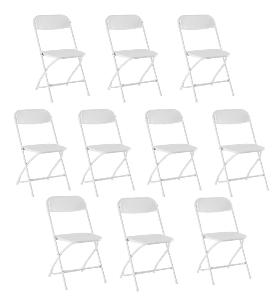 concetta plastic folding chair set of 10, 330lb load capacity lightweight for indoor/outdoor, white