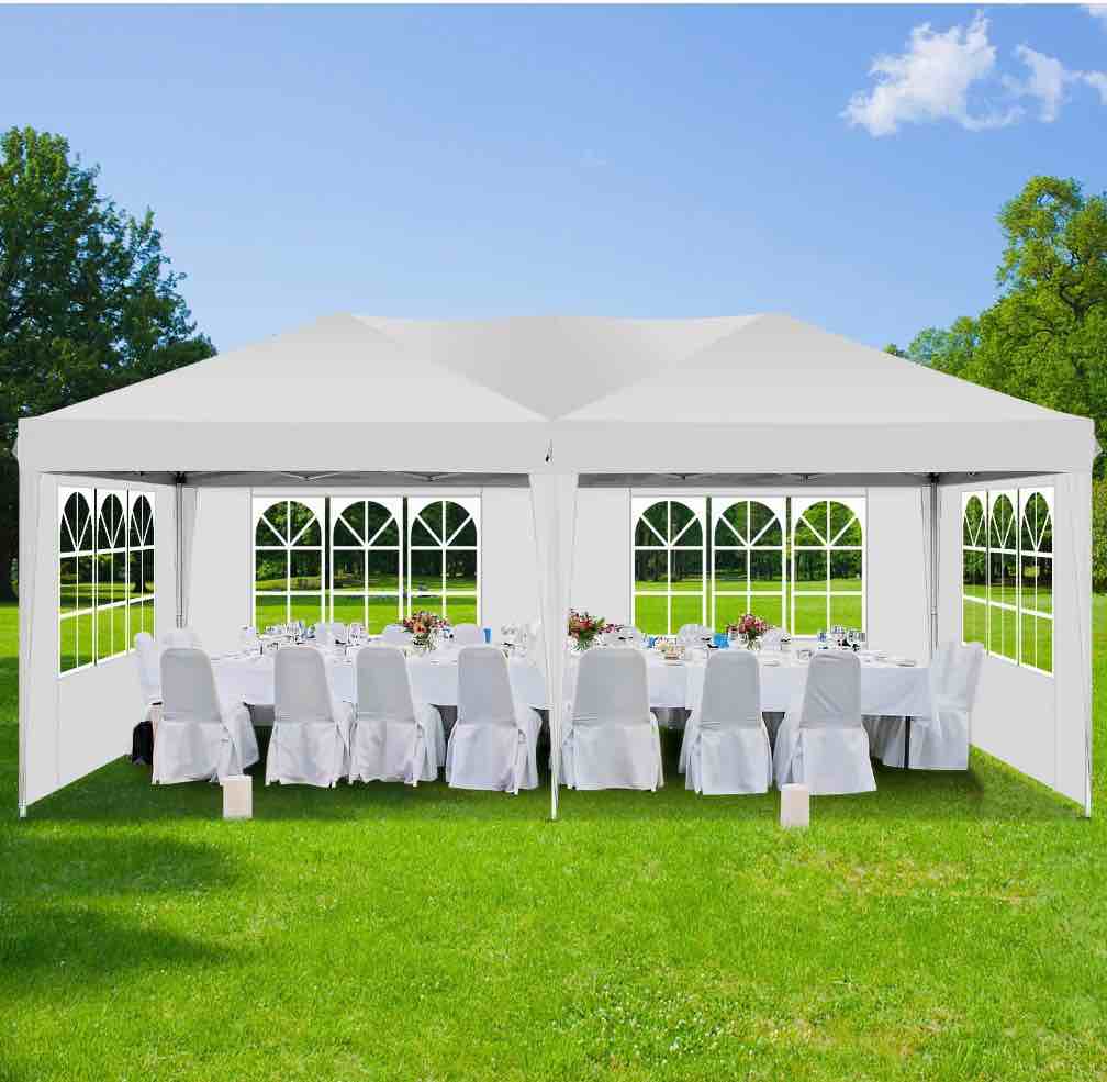 cobizi 10x20 pop up canopy party tent outdoor event protable instant shelter canopy gazebo with 6 removable sidewalls and carry bag,white