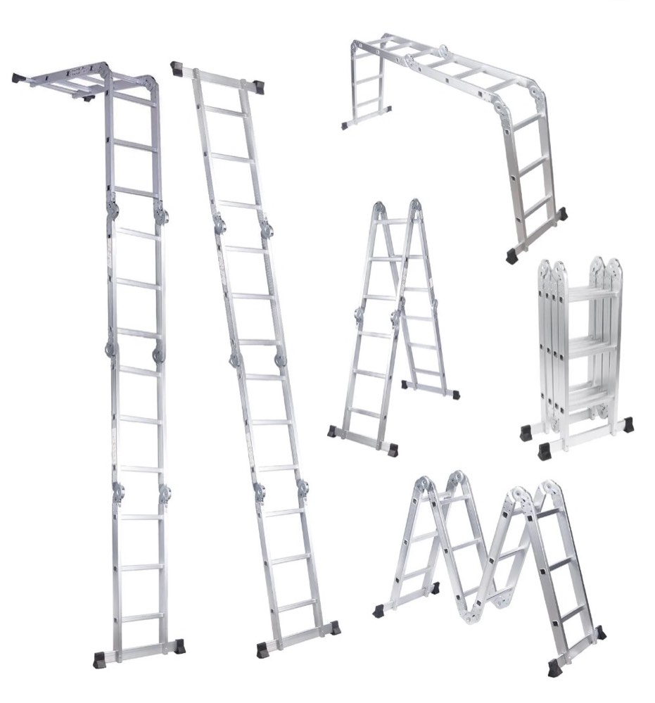 betisef 12.5ft 7 in 1 multi-purpose ladder  folding aluminium extension ladder w/anti-slip feet  en 131 standard 330lb capacity