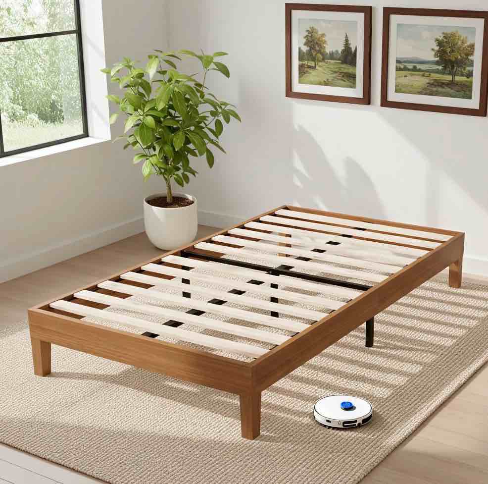 edx naturalista classic solid wood platform bed, sleek and sturdy minimalist bed frame, twin