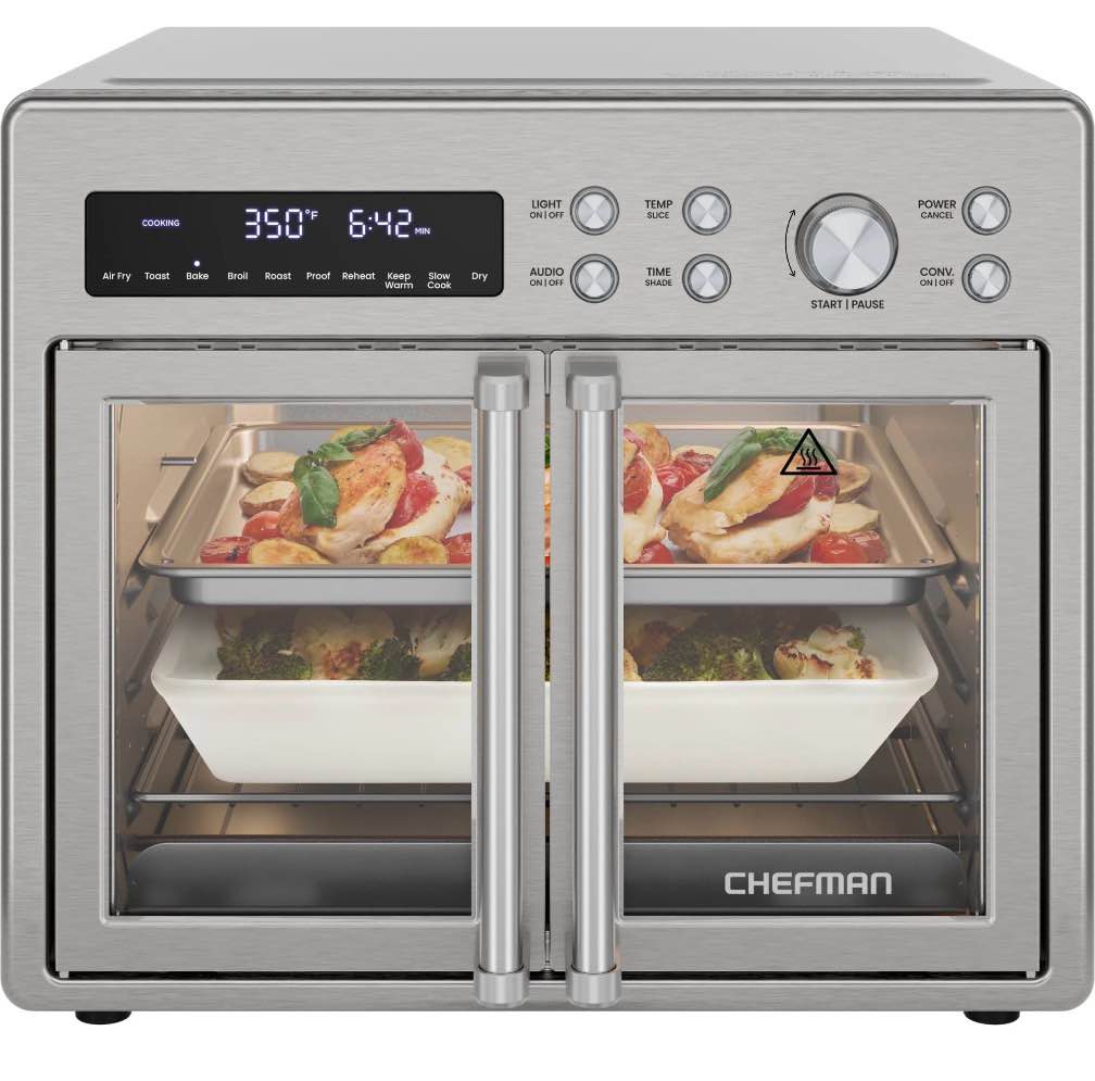 chefman french door 10-in-1 toaster oven air fryer  26-quarts  fits 12-inch pizza – stainless steel