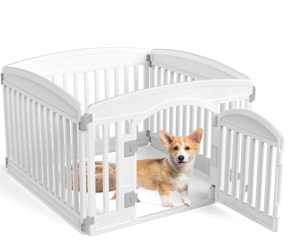 concetta plastic dog playpen 24 inch, 4-panel pet fence for small dog, white