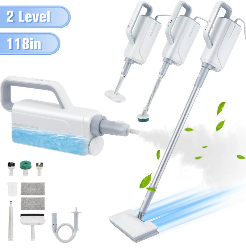 alilyy steam mop cleaner handheld steamer scrubbing steam mop for hard floor,tiles,carpet,windows,furniture,white