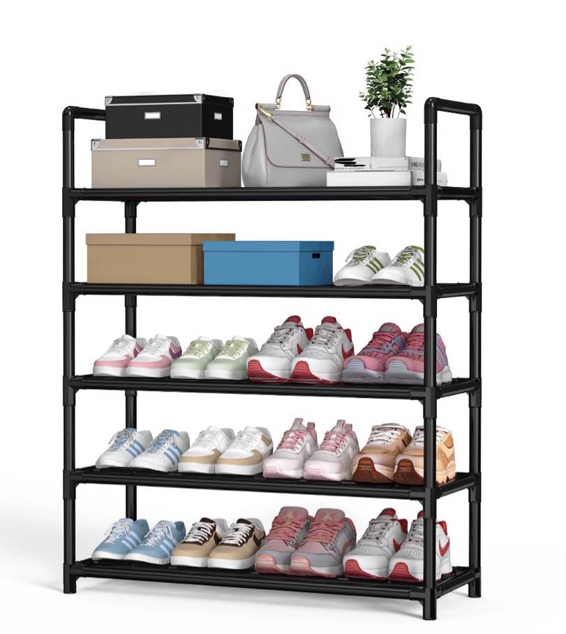 krpimt 5-tier shoe rack, 31.5" stackable shoe organizer storage holds 15-20 pairs, metal shoe shelf for entryway hallway and closet, black