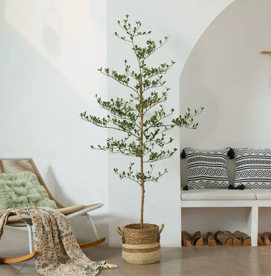 dr.planzen 6ft faux black olive tree - realistic potted artificial tree with natural trunk & silk leaves - tall faux plant for home, office, indoor & outdoor decor - low maintenance & uv resistant