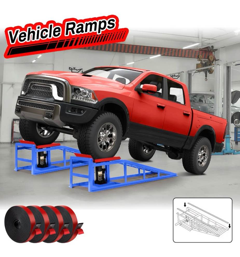 lafati 2pcs 5t 10000lbs hydraulic car ramps - heavy-duty portable vehicle ramps for oil changes and garage repairs