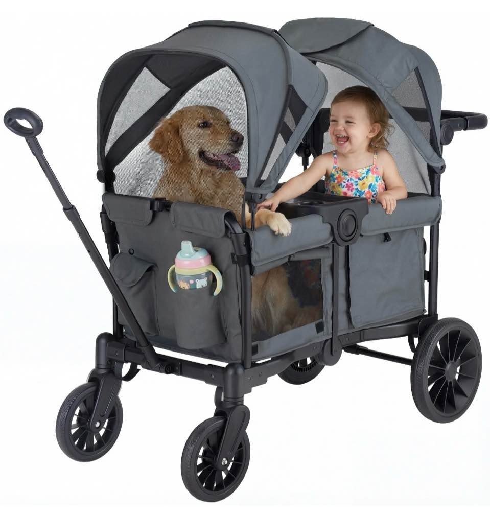 sacvon baby stroller wagon for 2 kids with breathable canopy,parent organizer,removable seat,2 cup holders,gray