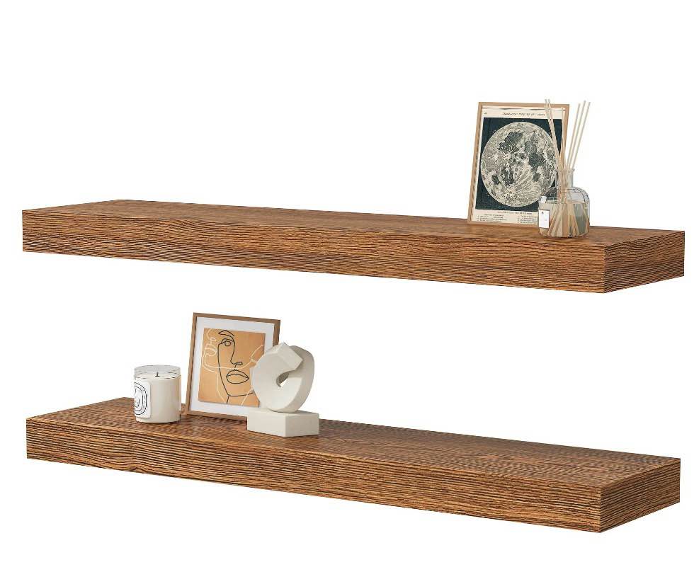 jouetondream 24x6 oak floating shelves for wall, wood hanging shelves up to 20lbs for bedroom, bathroom, kitchen(set of 2)