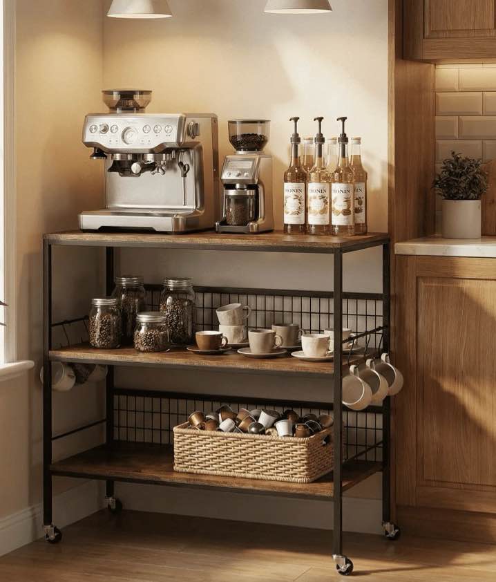 40" wheeled kitchen storage cart island with shelves, copedvic 3-tier kitchen bakers rack with 10 hooks