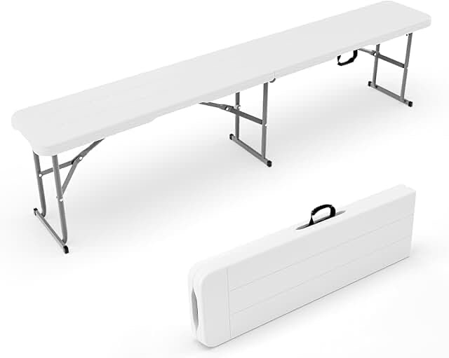 ktaxon 6  portable folding bench  perfect for outdoor party  picnic  camping  wedding etc.  plastic folding bench for outdoor and indoor  white