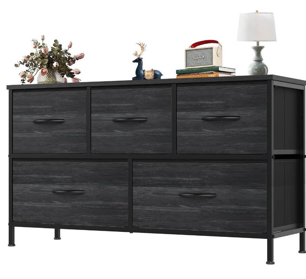 edx 5 drawers fabric dresser for bedroom, drawer organizer storage cabinet for closet, clothes, tv stand, black