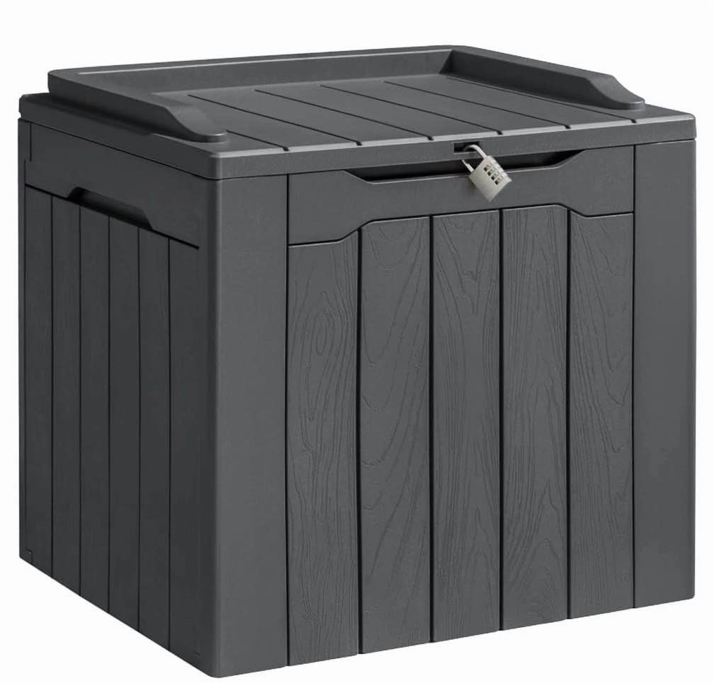 homall 31 gallon outdoor deck box in resin with seat, gray