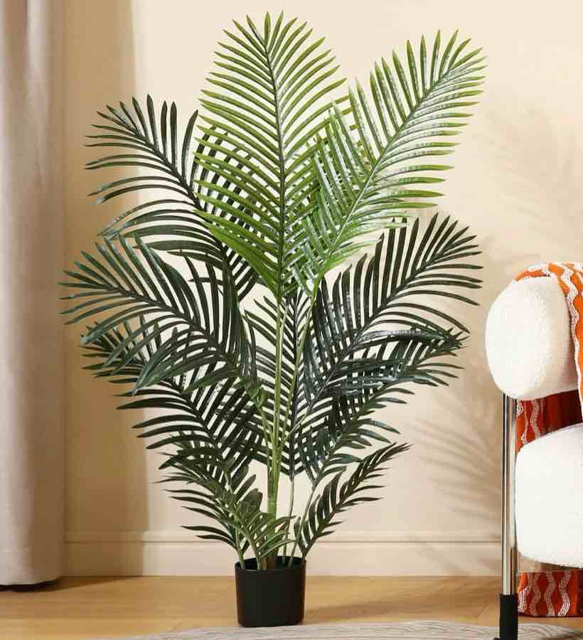 fake majesty palm plant 4 feet artificial majestic palm faux ravenea rivularis in pot for indoor outdoor home office store, great housewarming gift