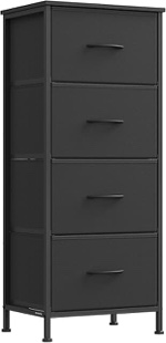 concetta 4 drawer dresser, wide chest drawers nightstand storage tower storage fabric dresser with wood top for living room, bedroom, closet, black