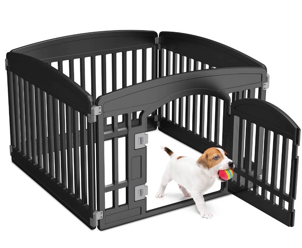 concetta plastic dog playpen 24 inch, 4-panel pet fence for small dog, black