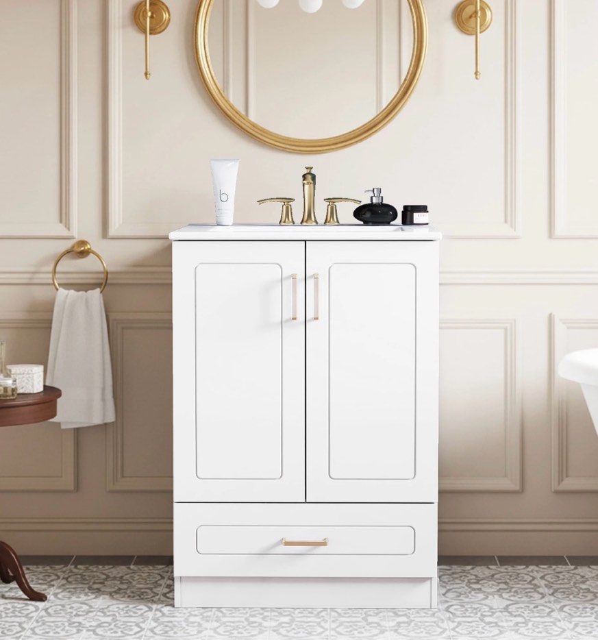 edx 24-inch bathroom vanity cabinet, freestanding modern cabinet vanity , 2 soft-closing doors & 1 drawer,white