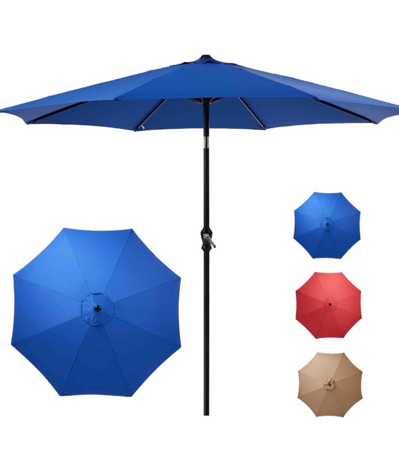 edx 9-ft outdoor patio umbrella with push button tilt and crank patio table market umbrella with 8 sturdy ribs uv protection waterproof for garden deck backyard pool blue