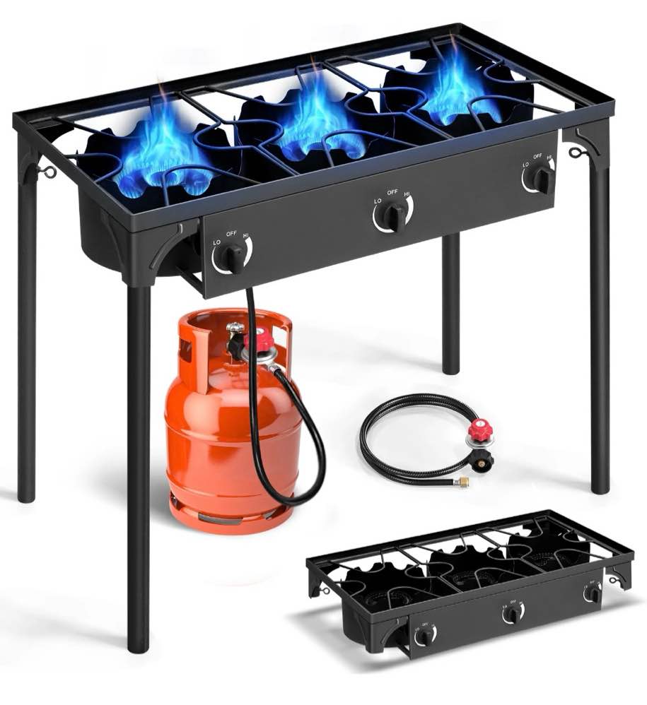 ktaxon 3 burner gas propane cooker outdoor camping picnic stove stand bbq grill