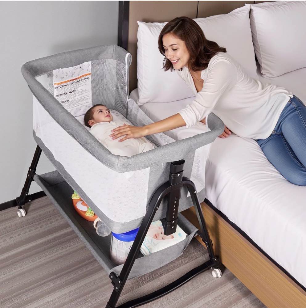 sacvon baby bassinet bedside sleeper, 6 adjustable height settings, compatible with adult beds, suitable for babies under 12 months, unisex (gray)