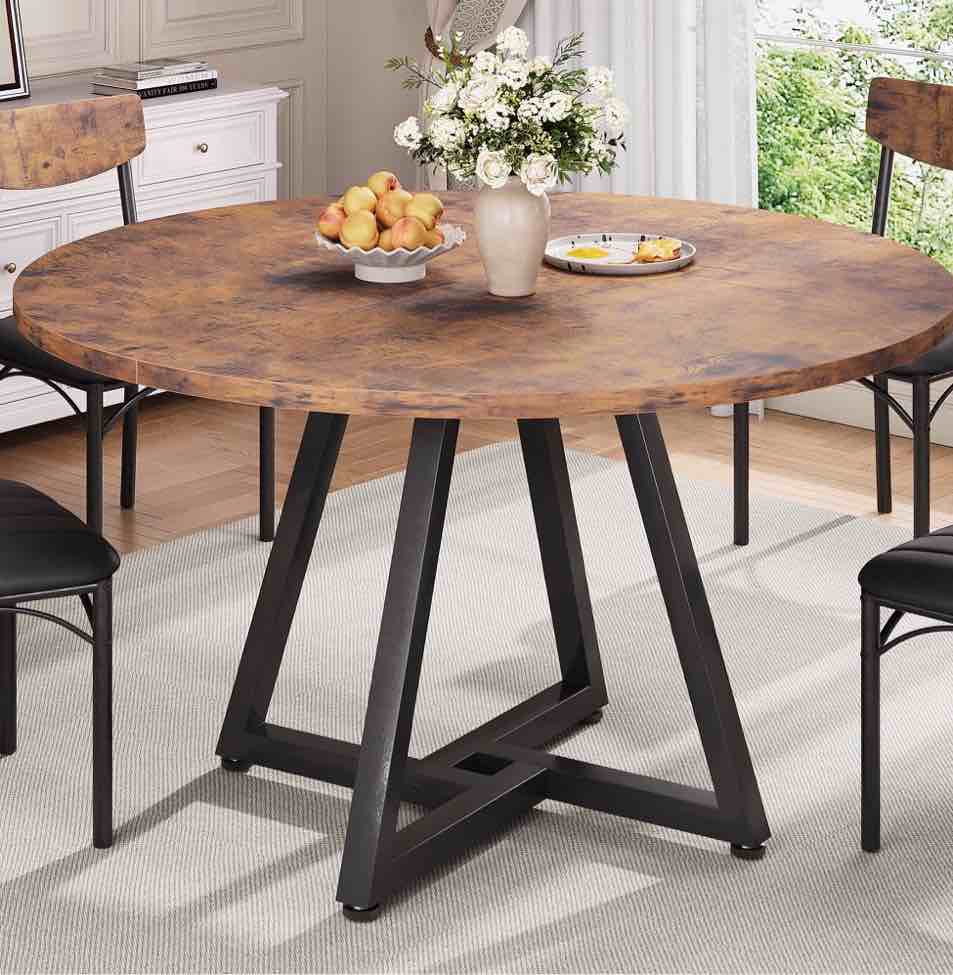 anyact 42 inch rustic round dining table, circle dining table for dining room, home(only table)