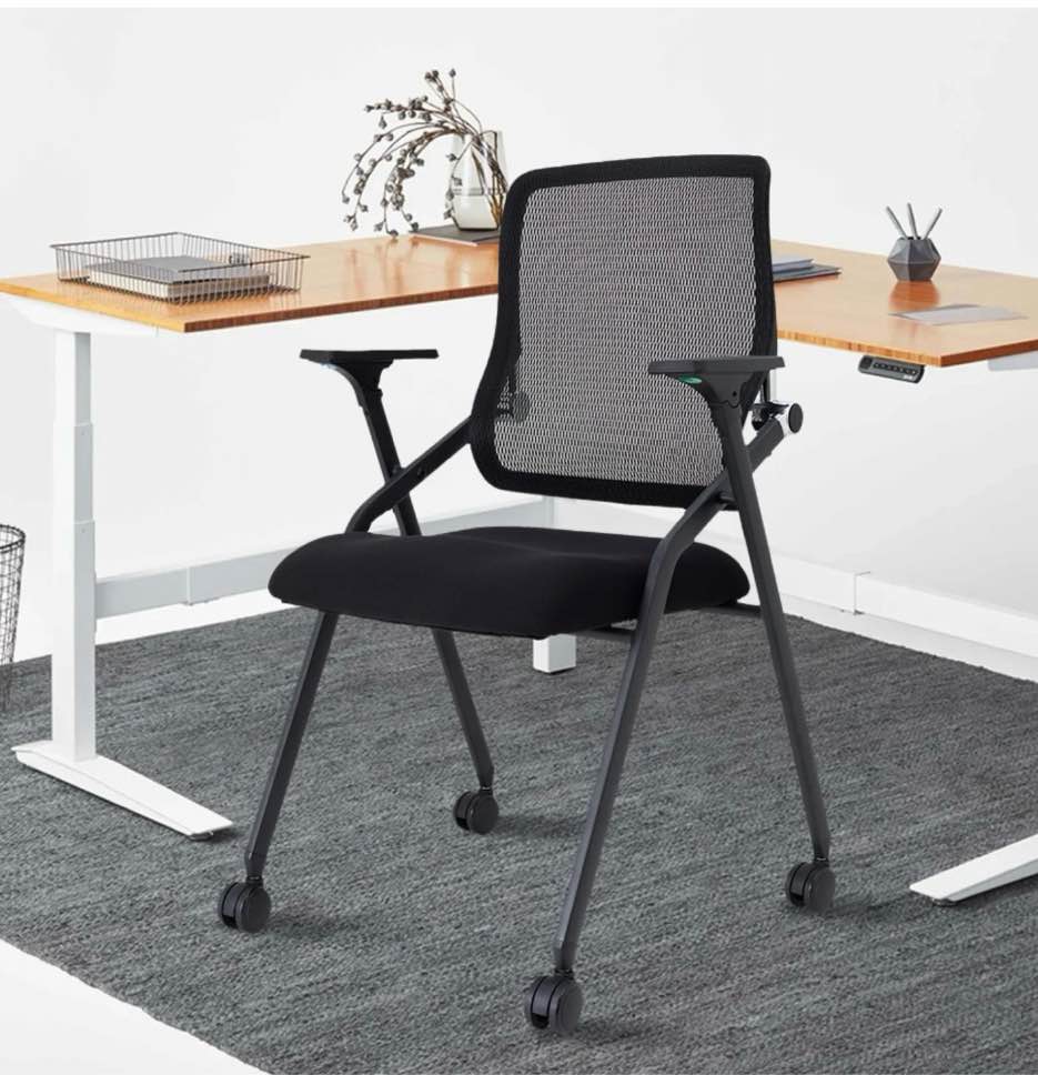 brobriyo stackable folding chairs with cushion padded mesh bouncing back conference room chair for office meeting training 1 pack