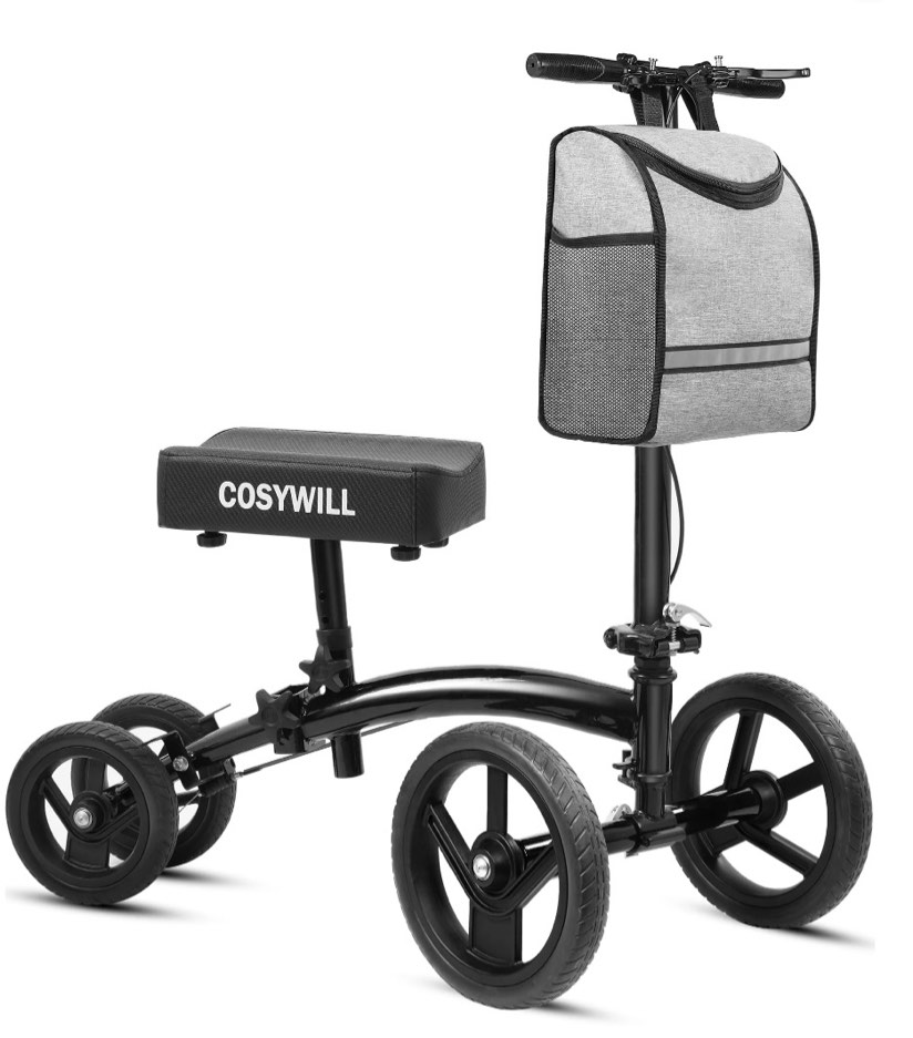 cosywill steerable knee scooter,economy knee walker,all terrain foldable medical scooter for foot injuries crutches alternative,black