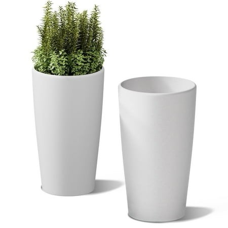 snugniture set of 2 round 22-inch tall planters white – large indoor/outdoor pots with drainage matte frosted finish