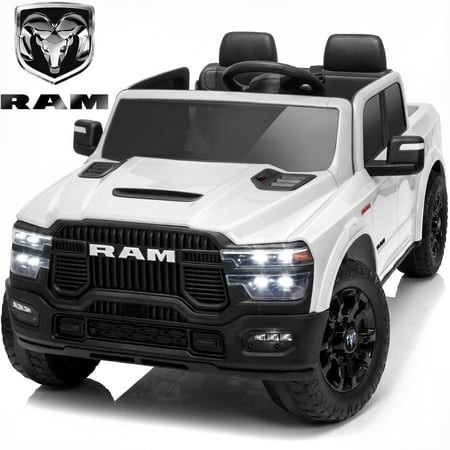 funtok licensed ram 2500 24v 2 seats ride on truck for kids 3-8 w/ 20 large seat 2 x 100w motors 24 volt ride on toys w/ 3-point seat belts/remote