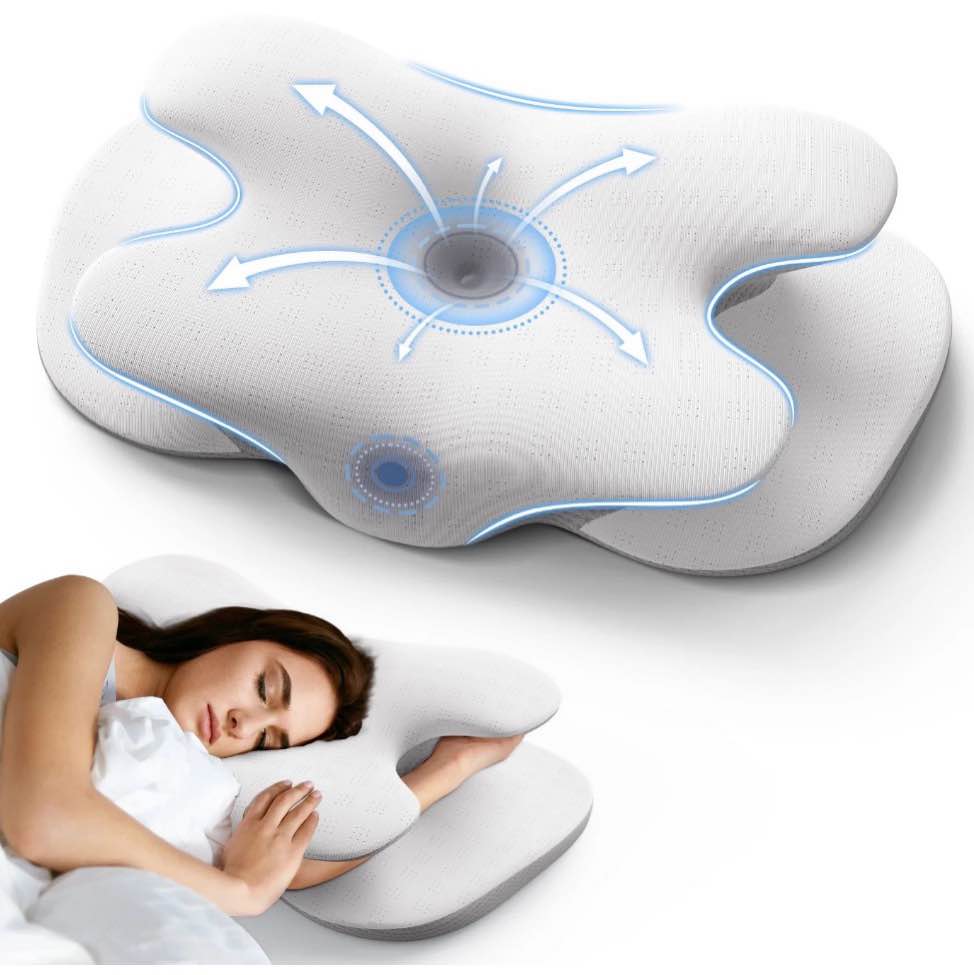 alupssuc cervical neck pillows, memory foam pillow with cooling silk case for neck & shoulder pain relief, side & back & stomach sleepers