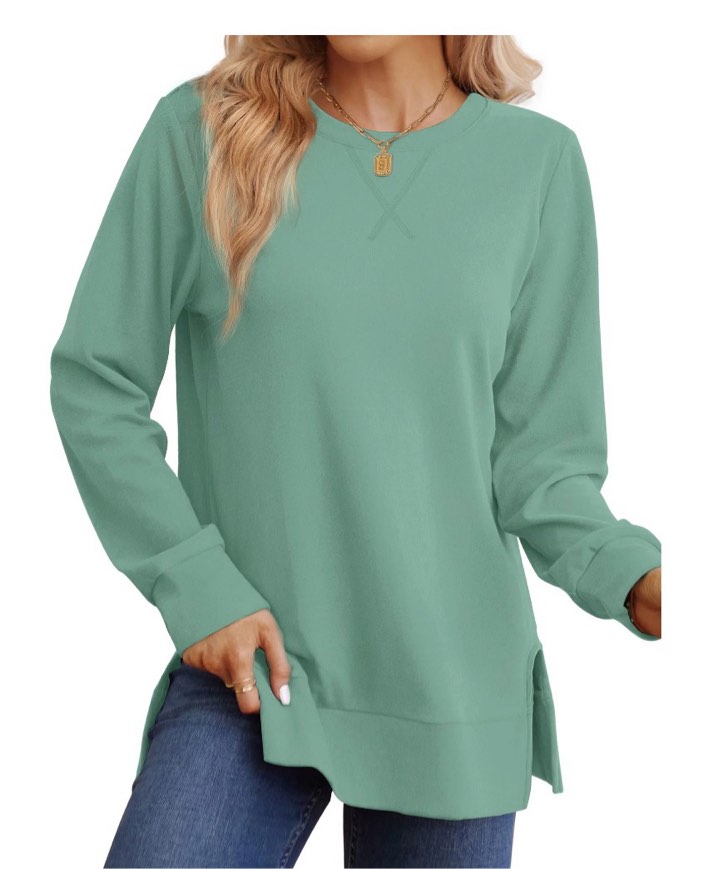 moshu crewneck sweatshirts for women side split long sleeve shirts fashion fall womens tops size l