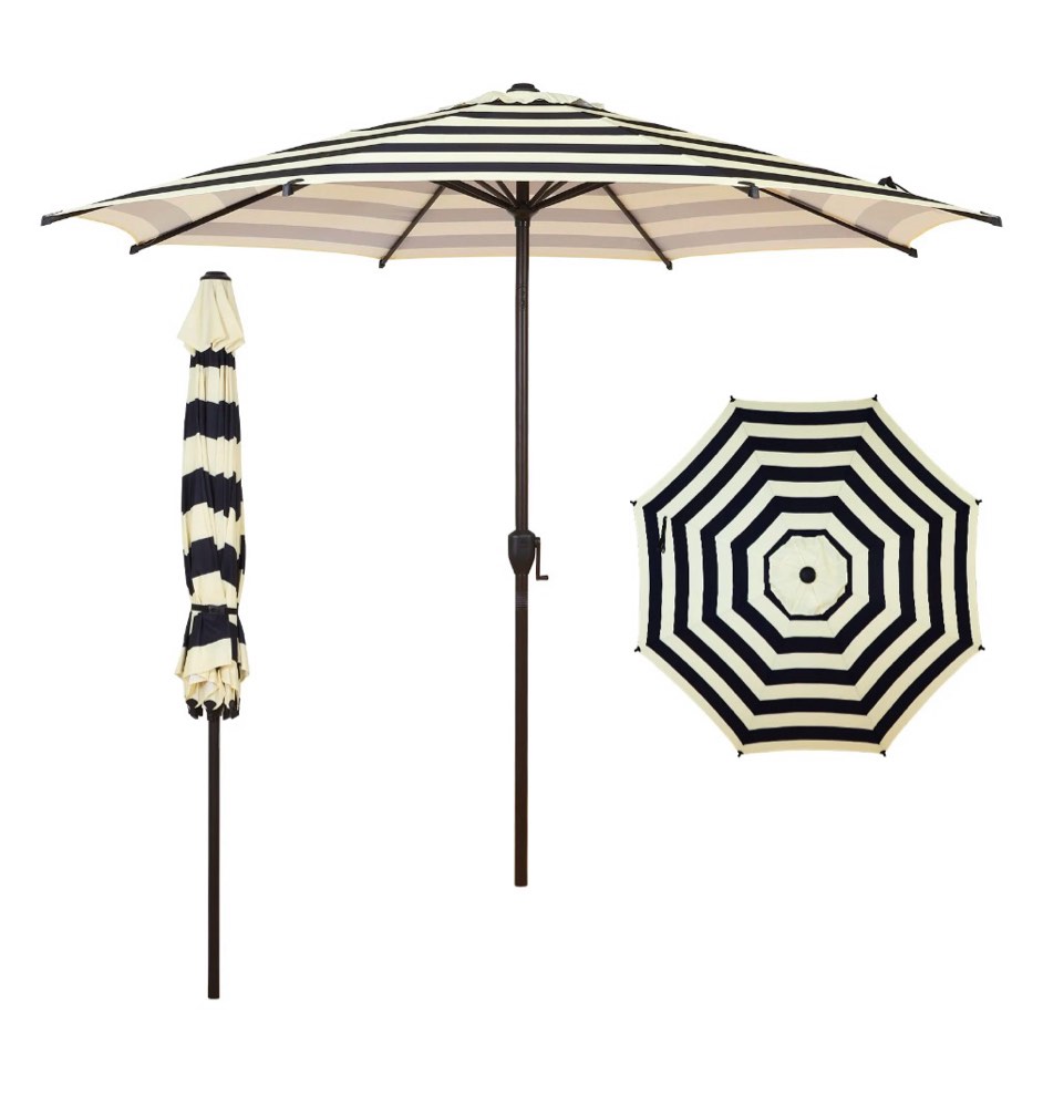 abba patio 9ft outdoor patio umbrella push button tilt and crank 8 ribs black & cream stripe