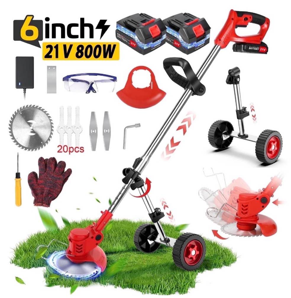 weed eaters cordless with 2025 upgraded wheels tanbaby 3-in-1 battery powered 6 inch grass trimmer & string trimmer/edger kit for lawn garden trimming