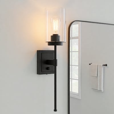 allen + roth eldora 6-in w 1 -light matte black transitional wall sconce