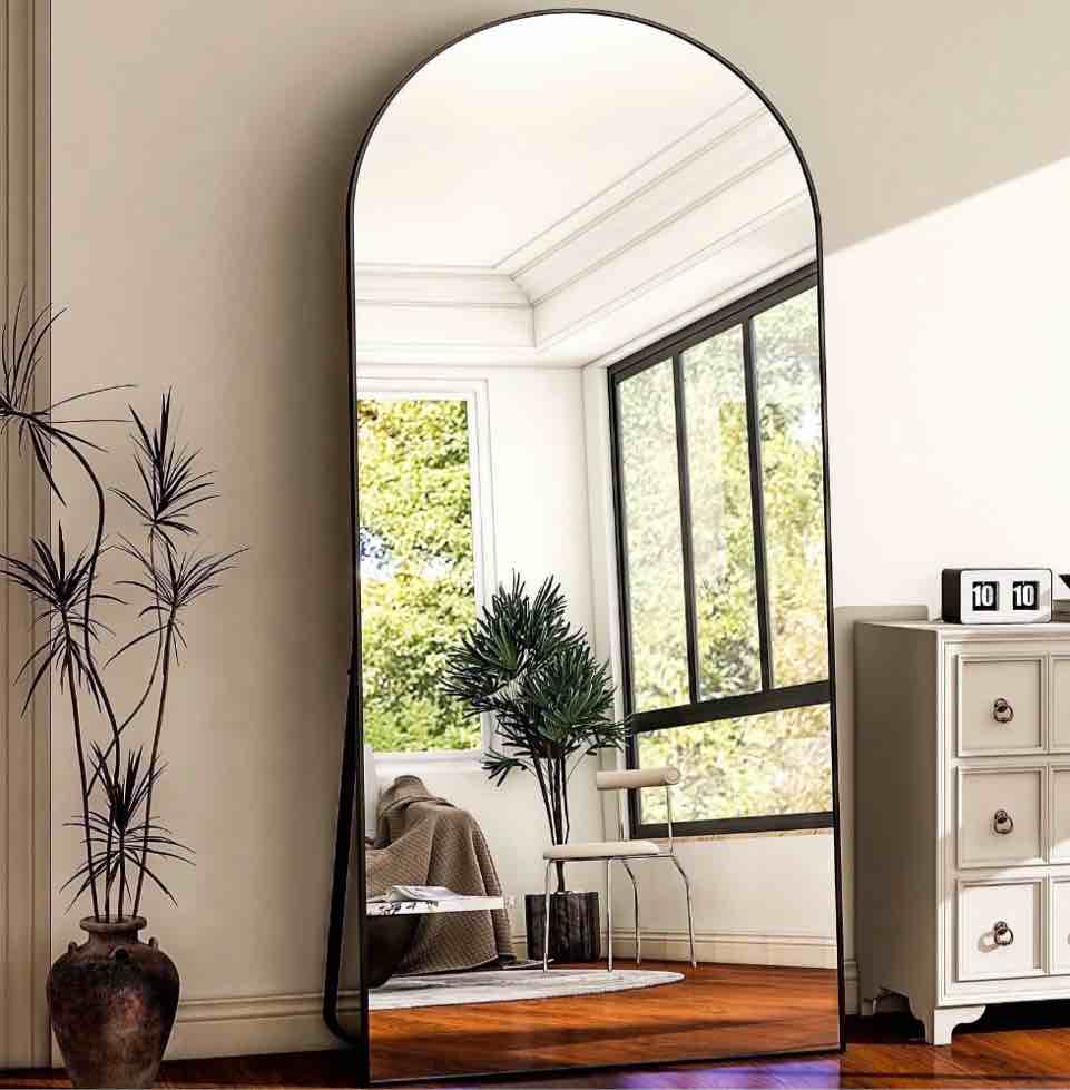 beautypeak 78"x 35" full length mirror arched standing floor mirror full body mirror, black