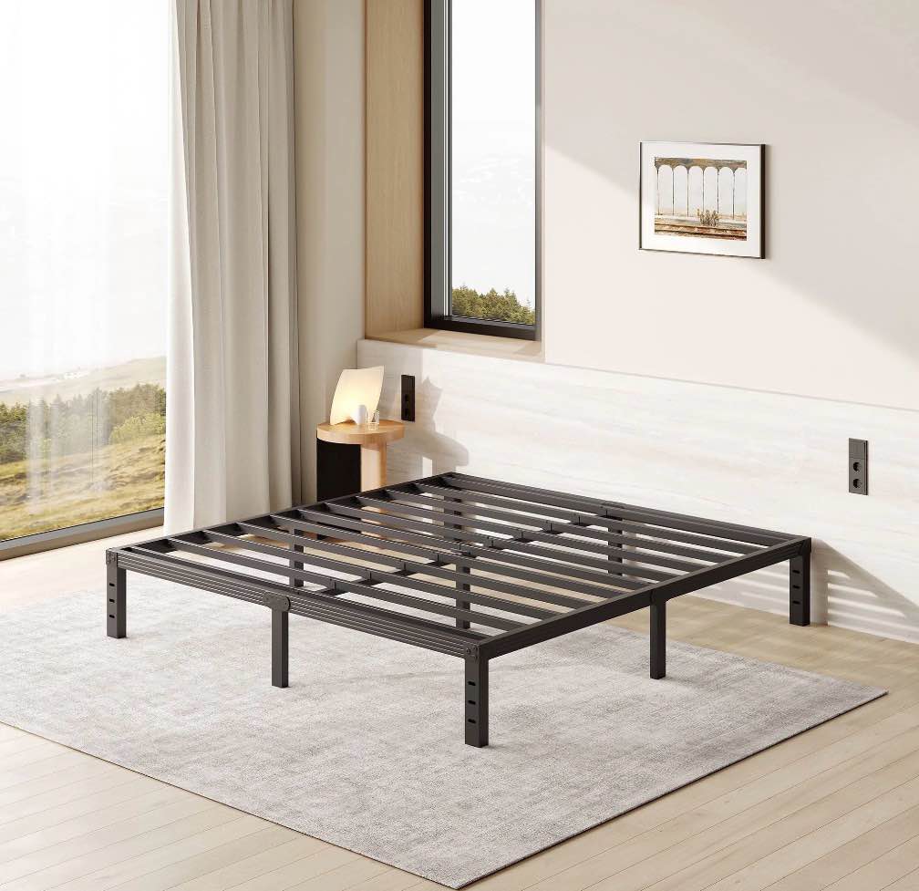 fschos 12 inch king size bed frame, heavy duty metal platform, no box spring needed, easy assembly, black