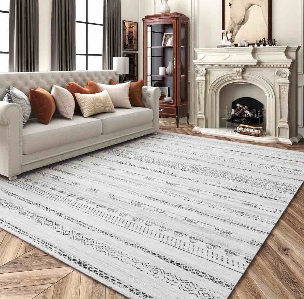 vunate 9 x12  area rugs for living room washable rugs boho moroccan area rug soft neutral geometric bohemian carpet distressed indoor rug for bedroom dining room office foldable nonslip rug black