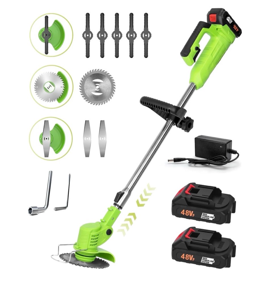 yahhu cordless string trimmer battery powered 21v - trimmer, edger, and mower with multiple blades for garden