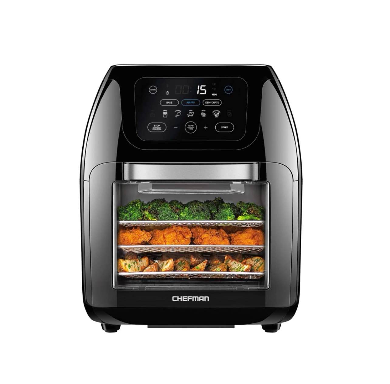 chefman multifunctional digital 10 qt. air fryer+ rotisserie fry roast & bake 17 presets - black