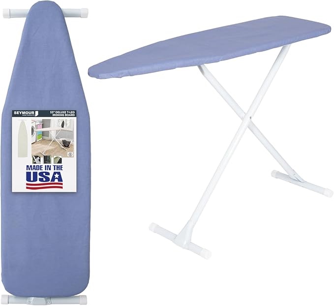 ironing board full size; made in usa by seymour home products (forever blue). includes cover & pad | steel frame, 4 heavy duty legs for extra support | diamond cut steel mesh top; advanced steam flow forever blue ironing board full size