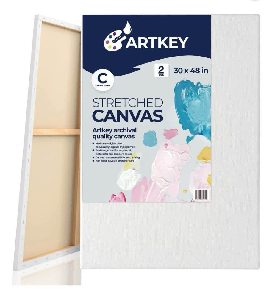artkey stretched canvas  30 x48 -2 pack  triple primed acid-free 112% cotton blank canvas for painting  gift for adult & kids 3-15 years old