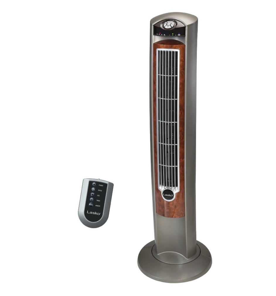 lasko wind curve 42 3-speed oscillating ionizer remote controlled tower gray/woodgrain 2554 new