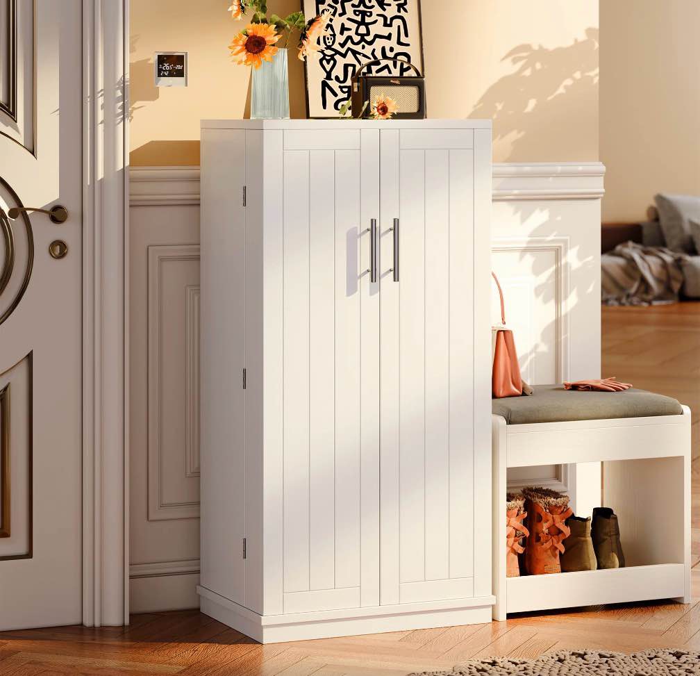 walsunny pantry food storage cabinet 47" free standing craft cupboard with doors adjustable shelves for kitchen entryway dining room bathroom white 3