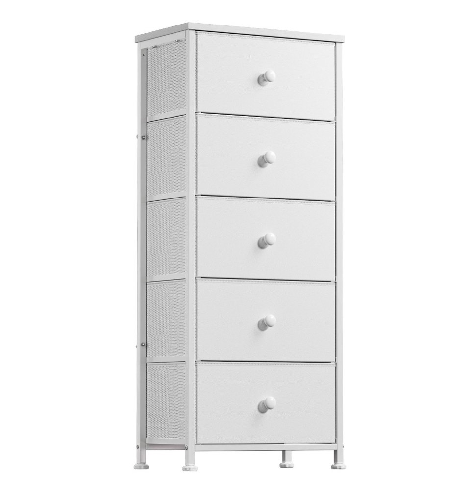 gunaito tall dresser for bedroom with 5 drawers chest of drawers fabric storage bin white