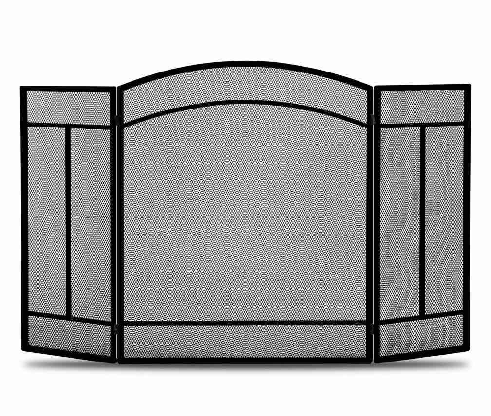 edx 48 inch black fireplace screen, 29 inch tall wrought iron spark guard with mesh for indoor and outdoor use,black