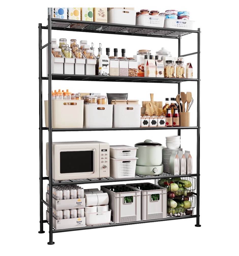 sakugi 5-tier heavy duty wire shelving unit,47.2" × 12.6" × 60.3" inches, 1500 lbs capacity, black