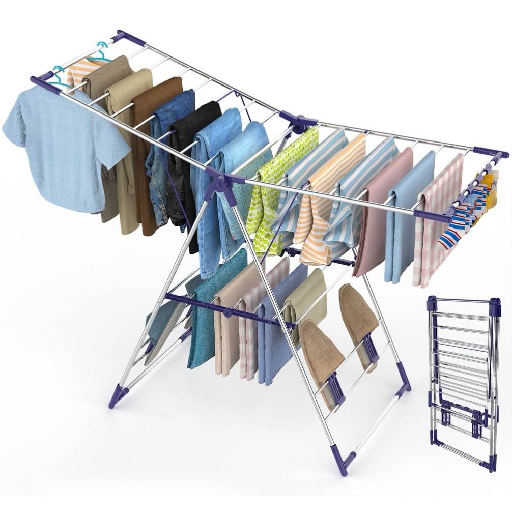 behost clothes drying rack stainless steel gullwing space-saving foldable